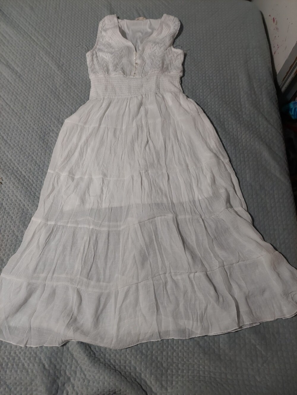 Kings Road White Sleeveless Maxi Dress with Smocked Waist